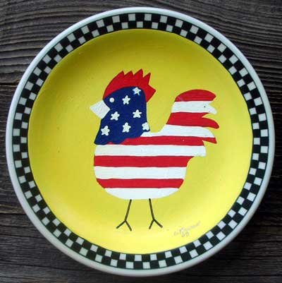 Hand Painted Cartoon Chicken Plate Decor