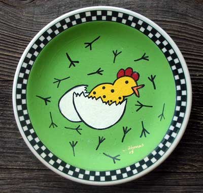 Hand Painted Cartoon Chicken Plate Decor