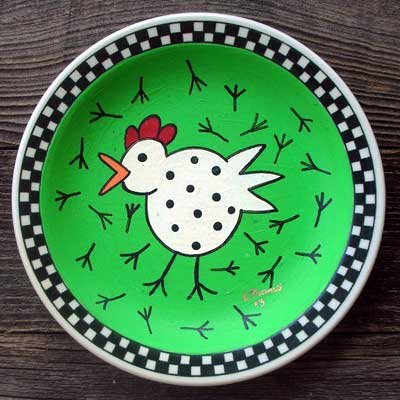 Hand Painted Cartoon Chicken Plate Decor