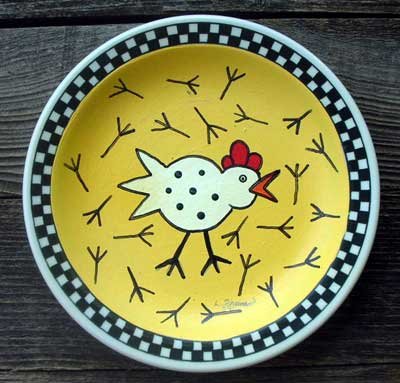 Hand Painted Cartoon Chicken Plate Decor