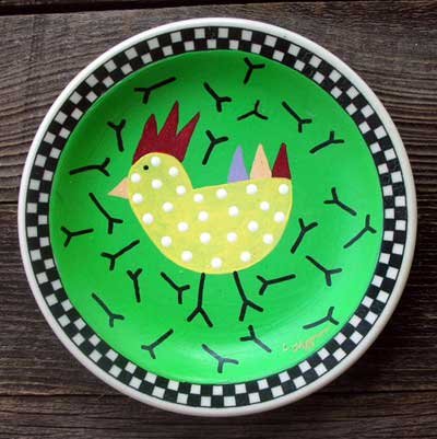Hand Painted Cartoon Chicken Plate Decor