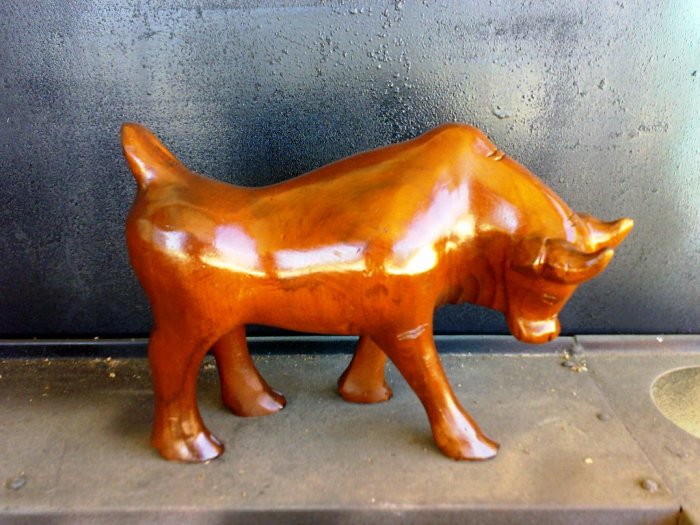 10" Hand Carved Beautiful Bull Wooden Sculpture