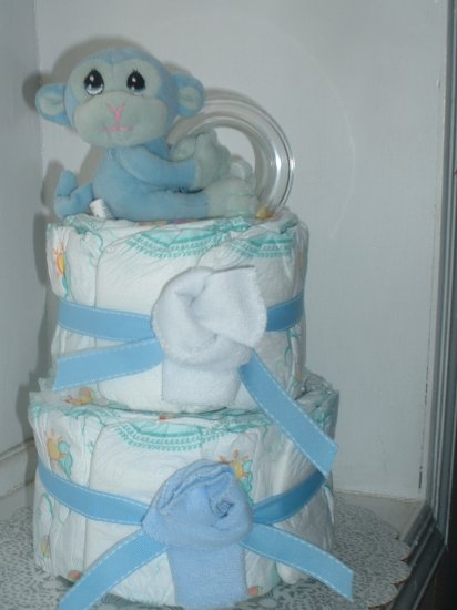 Blue Monkey 2 Tier Diaper Cake