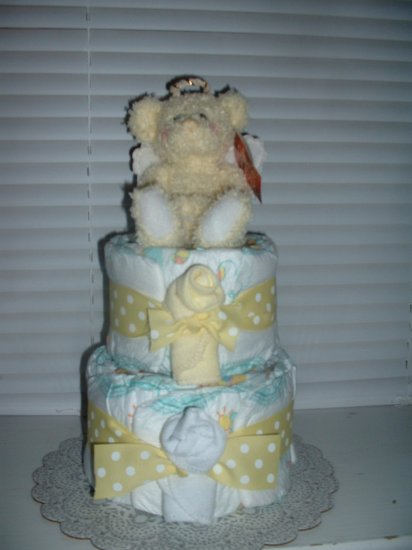 Angel Bear Yellow 2 Tier Diaper Cake
