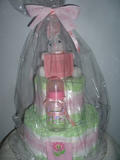 Pink and White, "It's a Girl" 2 tier Diaper Cake