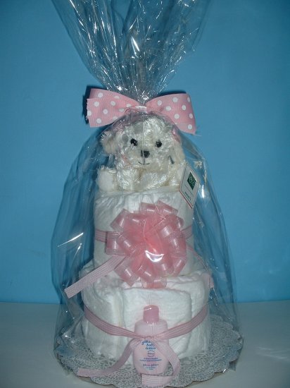 Diaper Cake-2 Tier Pink and White Puppy