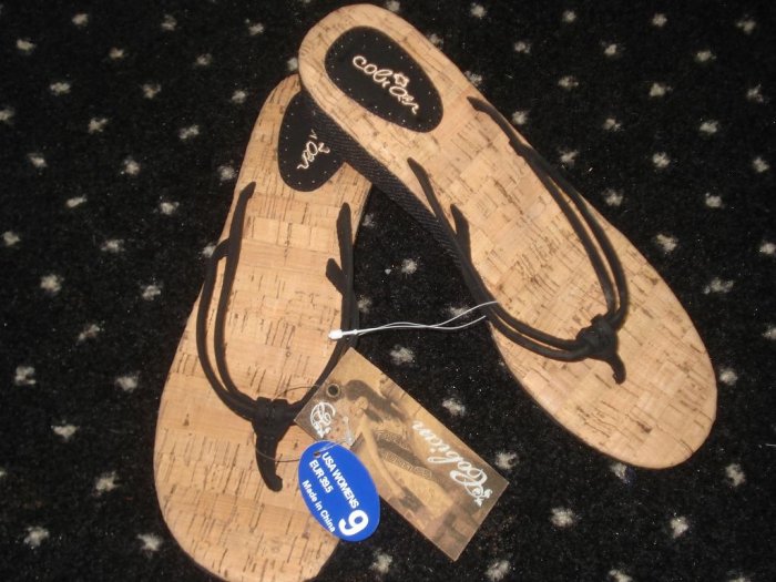 NWT FREE SHIPPING Boutique Cabian Summer Black Wedge Beach Sandals 9