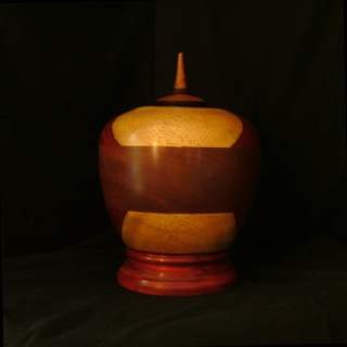 Hand Carved and Turned Mahogany and Padauk Cremation Urn