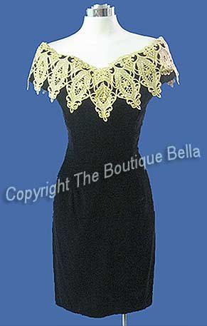 Size 6 - Small Mcclintock Black Velvet Gold Lace Eve Cocktail Dress