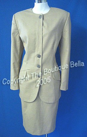 Size 6-8 Executive Corporate Career Oatmeal Beige Skirt Suit