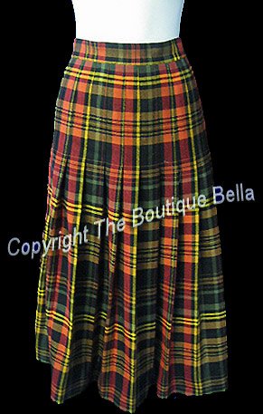 Size 8-med Classic Tartan Plaid Yellow Orange Long Skirt