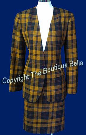 SIZE 6 - Corporate Brown Yellow Plaid Career Skirt Suit
