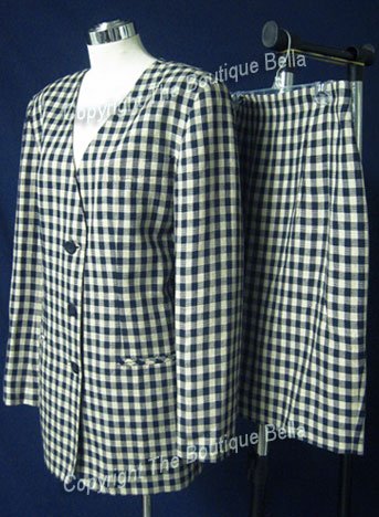 SIZE 8 -10 CASUAL CORNER Plaid Blue Taupe career skit suit