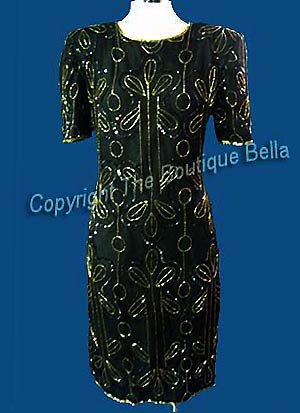 SIZE 6 - MED COCKTAIL Black Gold Beaded Formal Dress