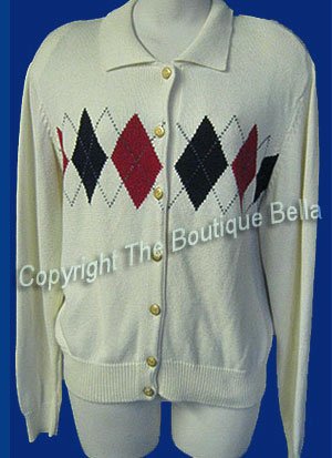 SIZE MED-LRG 12 LIZSPORT Preppy Diamonds Cardigan Sweater