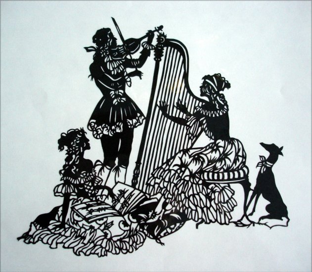 Silhouette Scherenschnitte (Paper Cut/Papercut) - Harp & Violin Duo -> Playing Classic Music