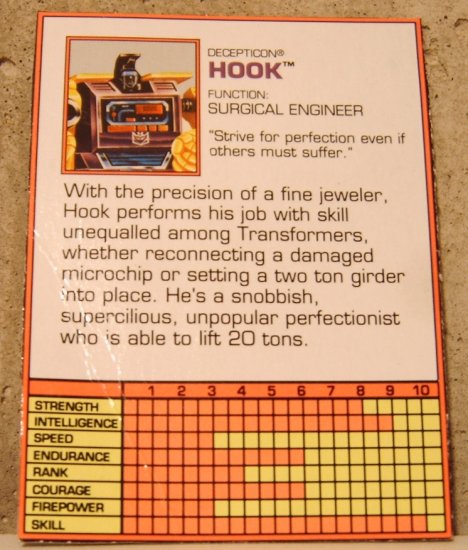 Transformers Generation 2 Hook tec specs