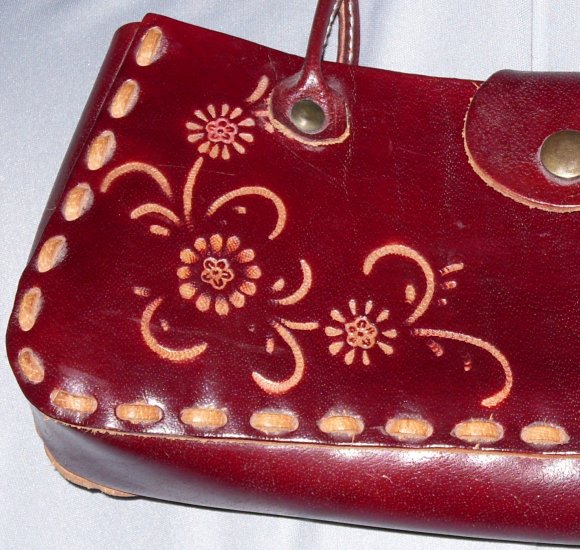 Pretty Western Tooled Leaher Purse / Handbag Brown Tan