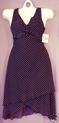 Chiffon Dress - Black w/Pink Dots - Sz 12