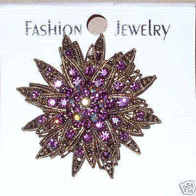 Rhinestone Amethyst Colored Vintage Look Brooch / Pin