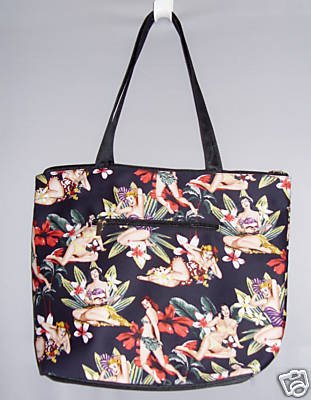 Black Pin Up Vintage StyleTropical Floral Tote Bag