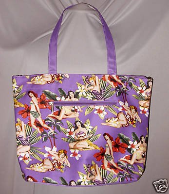 Purple Pin Up Vintage StyleTropical Floral Tote Bag