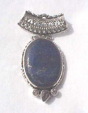 .925 Sterling Silver Pendant Lapis Amethyst