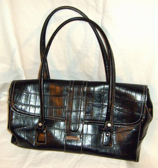 Liz Claiborne Lg Black Mock Croc Handbag Satchel