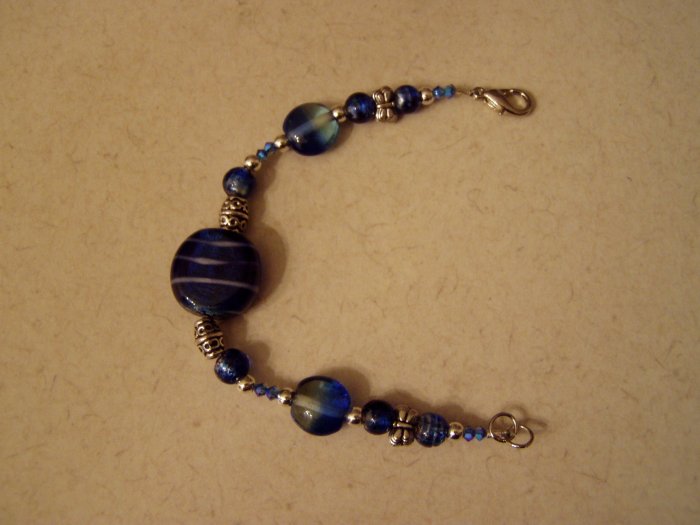Silver And Blue Lampwork Beaded Bracelet