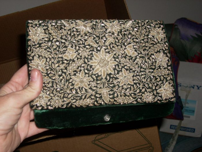 vintage green velvet bag