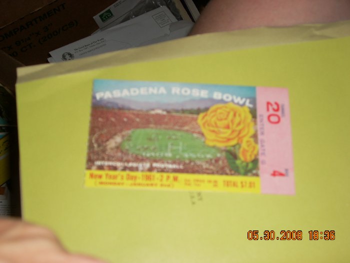 1961 rose bowl ticket stub washingon vs minnesota