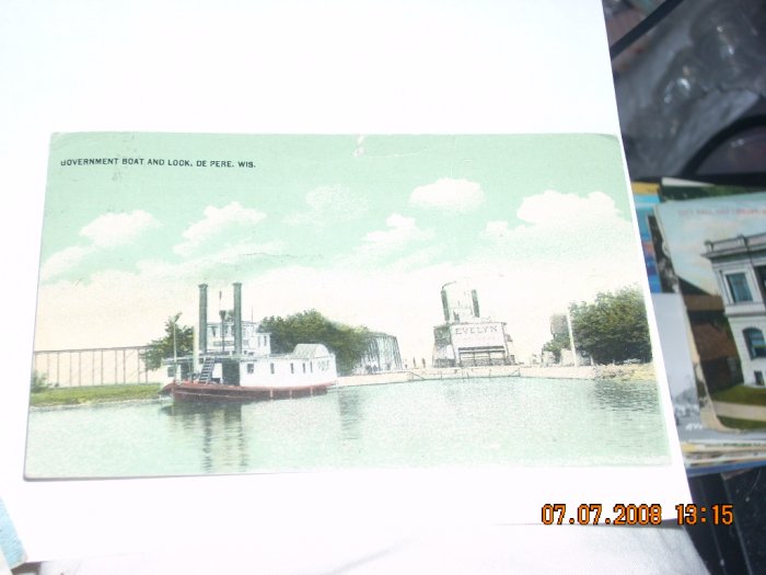 vintage postcard govt boat and lock de pere wisconsin