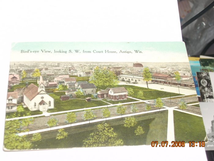 vintage postcard outside view from courthouse antigo wisconsin