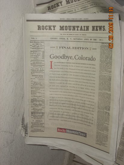 rocky mountain news last copy; February 27th. Goodbye CO
