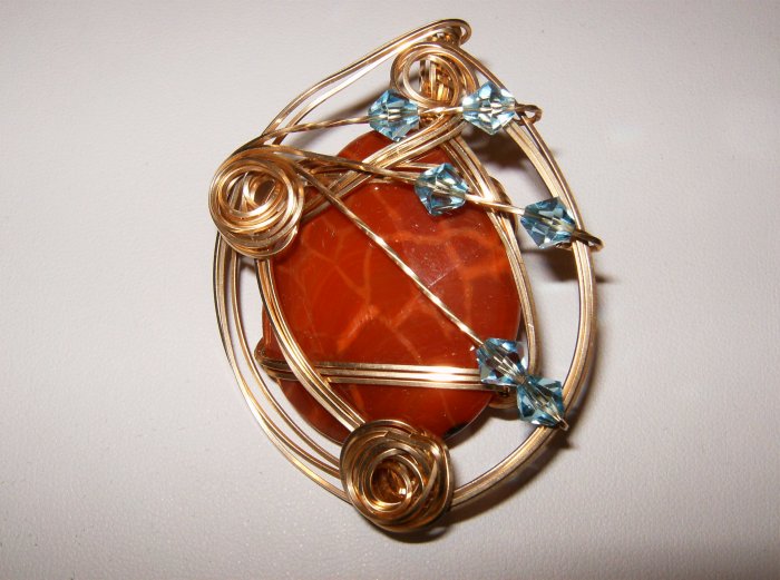 14 k gold filled wire wrapped faceted jasper pendant w/ 18" gold chain