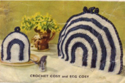 Vintage 1950's Crochet Striped Tea and Egg Cozy Pattern Cosy Reproduction PDF Wee Designs
