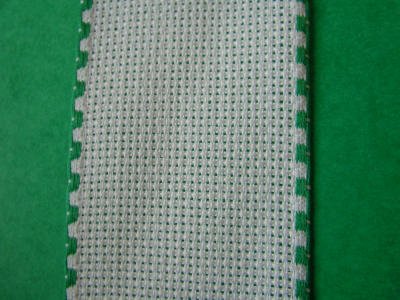 White Aida Band with green edge 5 cm, 2 inches wide