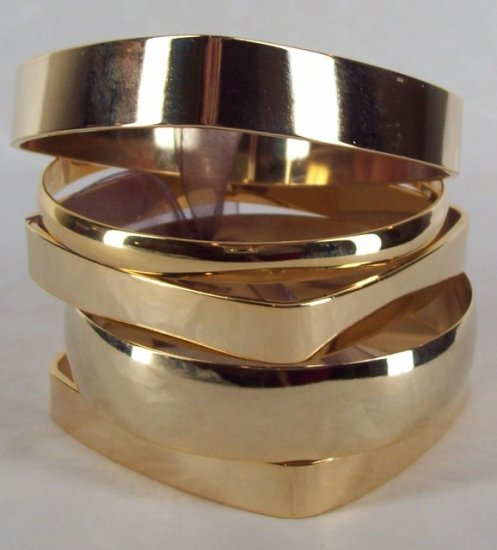 AV Max 5 Piece Geometric Gold Plated Bangle Set Lot
