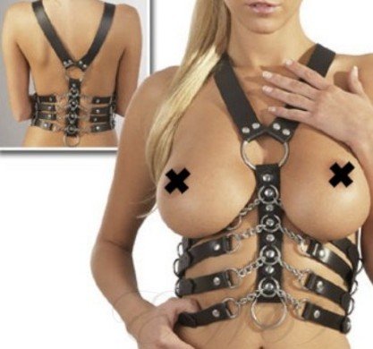Leather Breast Chained Harness - One Size Fits All