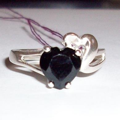 Genuine 8mm Black Spinel & Sterling Silver Heart Ring