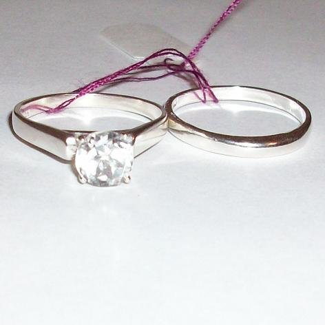 White Sapphire & Sterling Silver Dome-Style Bridal Ring Set