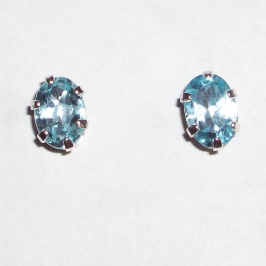 Genuine Natural Light Blue Sappire and Sterling Silver Stud Earrings
