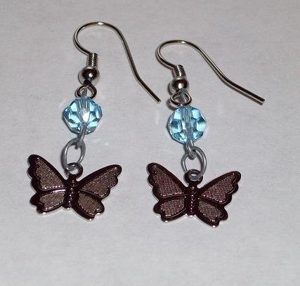CLEARANCE: Butterfly Dangle Earrings - Aqua