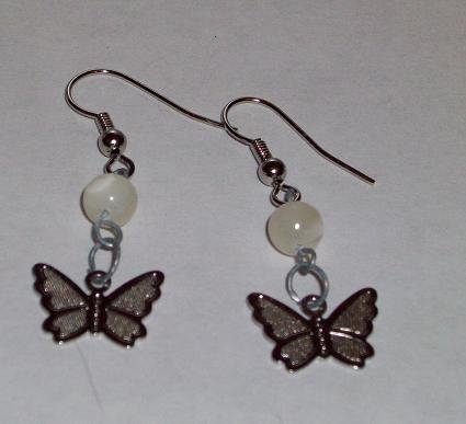CLEARANCE: Butterfly Dangle Earrings with Genuine Mother of Pearl Beads