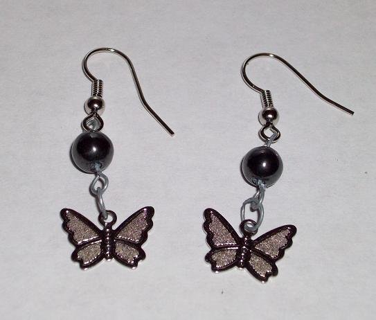 CLEARANCE: Butterfly Dangle Earrings - Hematite