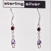 Garnet & Amethyst Sterling Silver Dangle Earrings