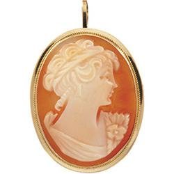 14K Yellow Gold Cornelian Shell Cameo Brooch