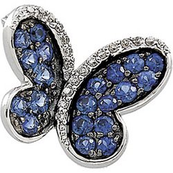 14K White Gold Black Rhodium Plated Genuine Blue Sapphire And Diamond Brooch