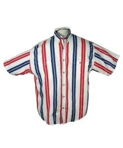 Mens Twill Vertical Stripe Short Sleeve Shirt