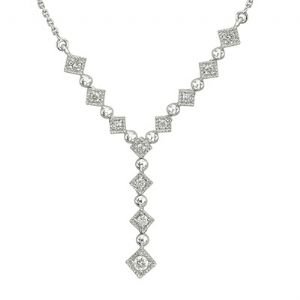 14k White Gold Bezel Set Round Diamond Necklace